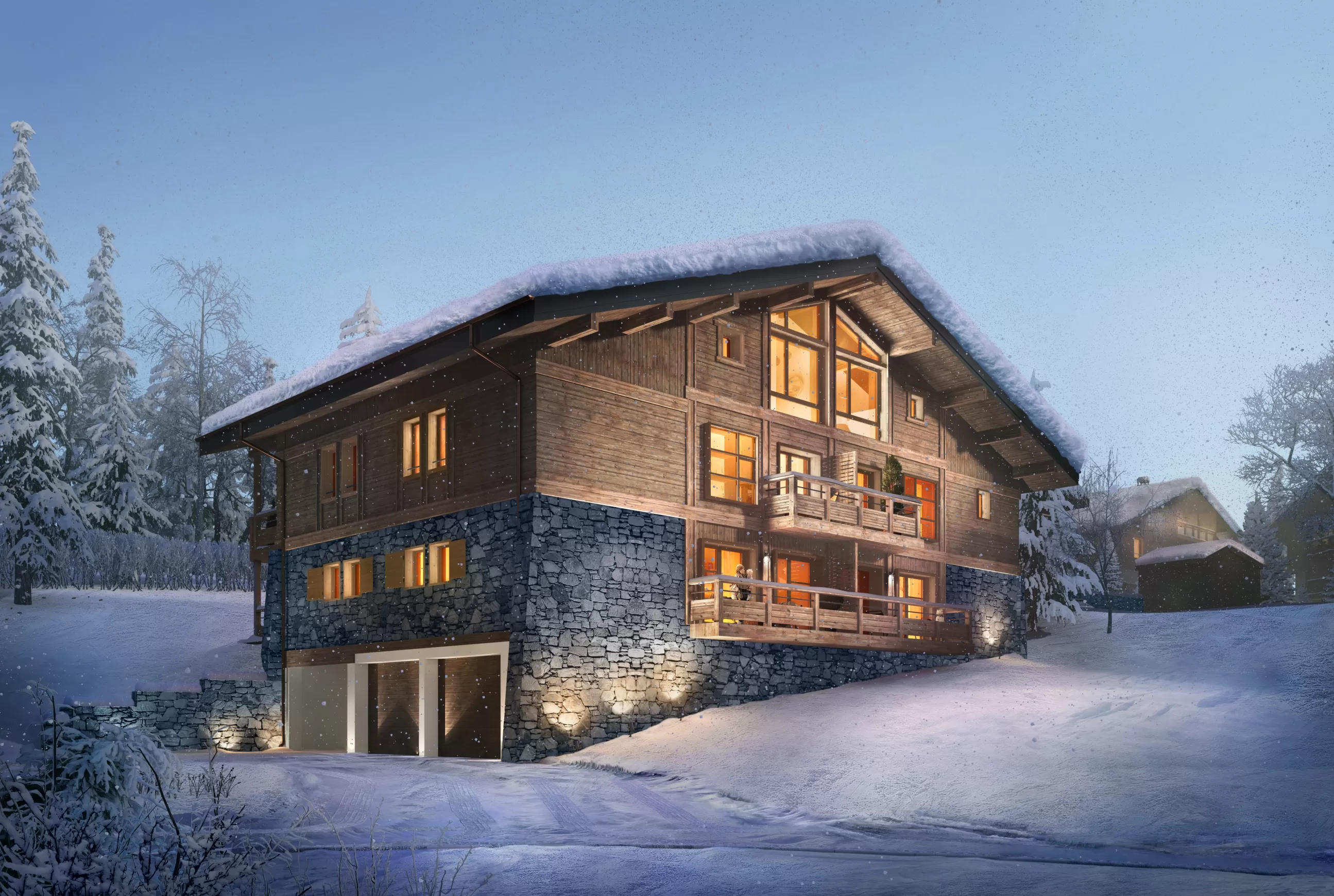 Stallion-Megève illustration extérieur chalet nuit