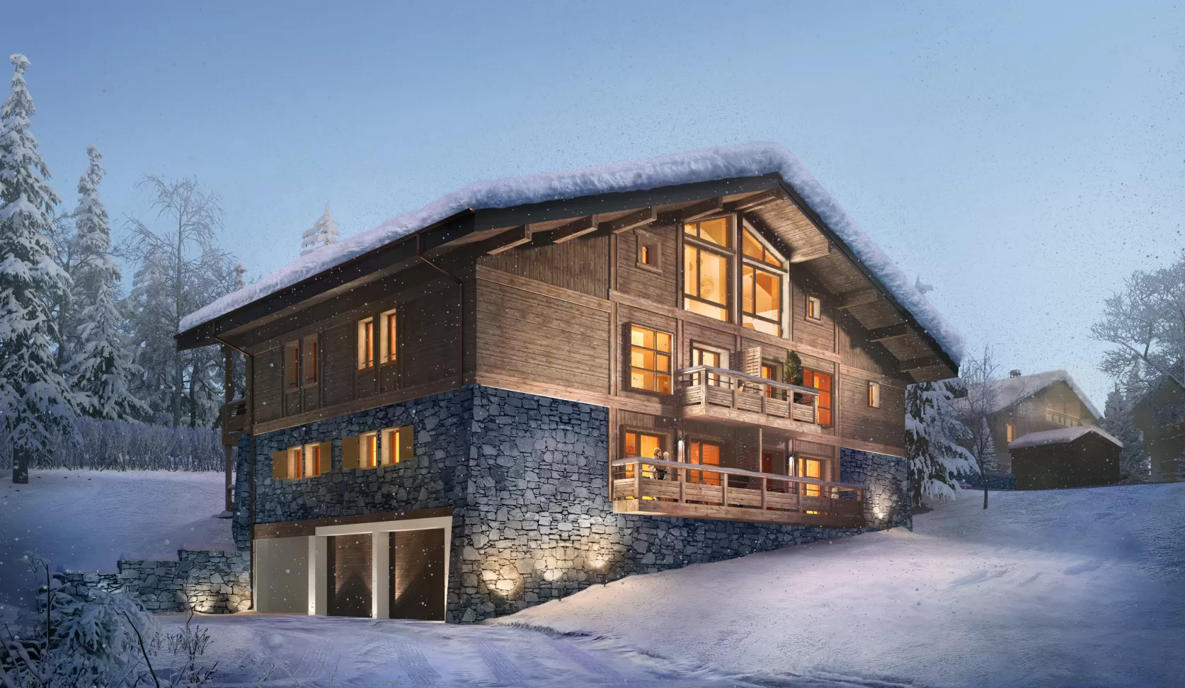 Stallion-Megève illustration extérieur chalet nuit